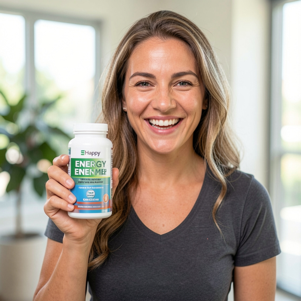 Happy customer with energy supplement
